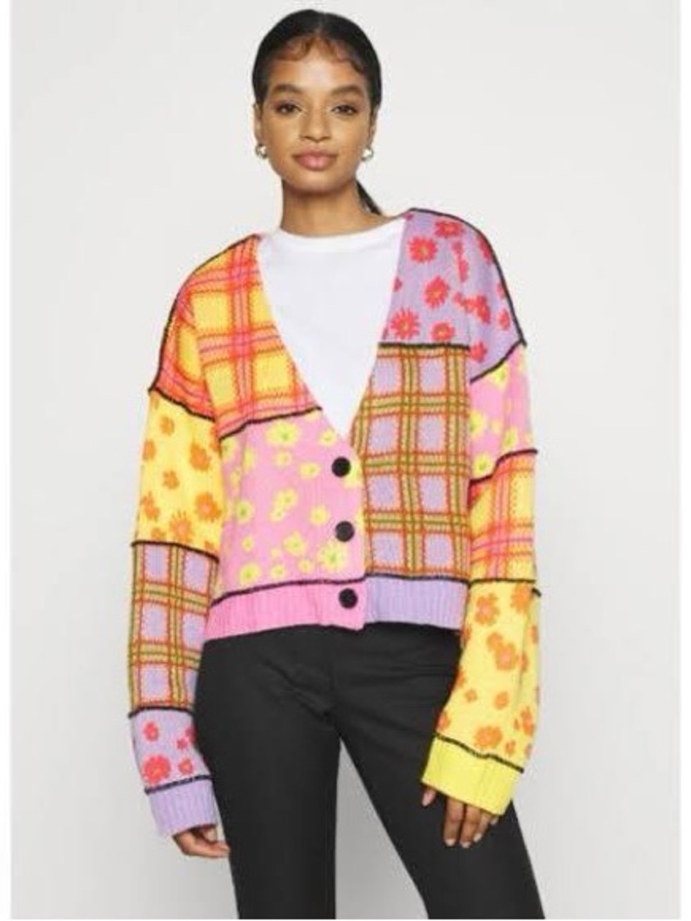 Ragged priest love knit patchwork cardigan - cropped